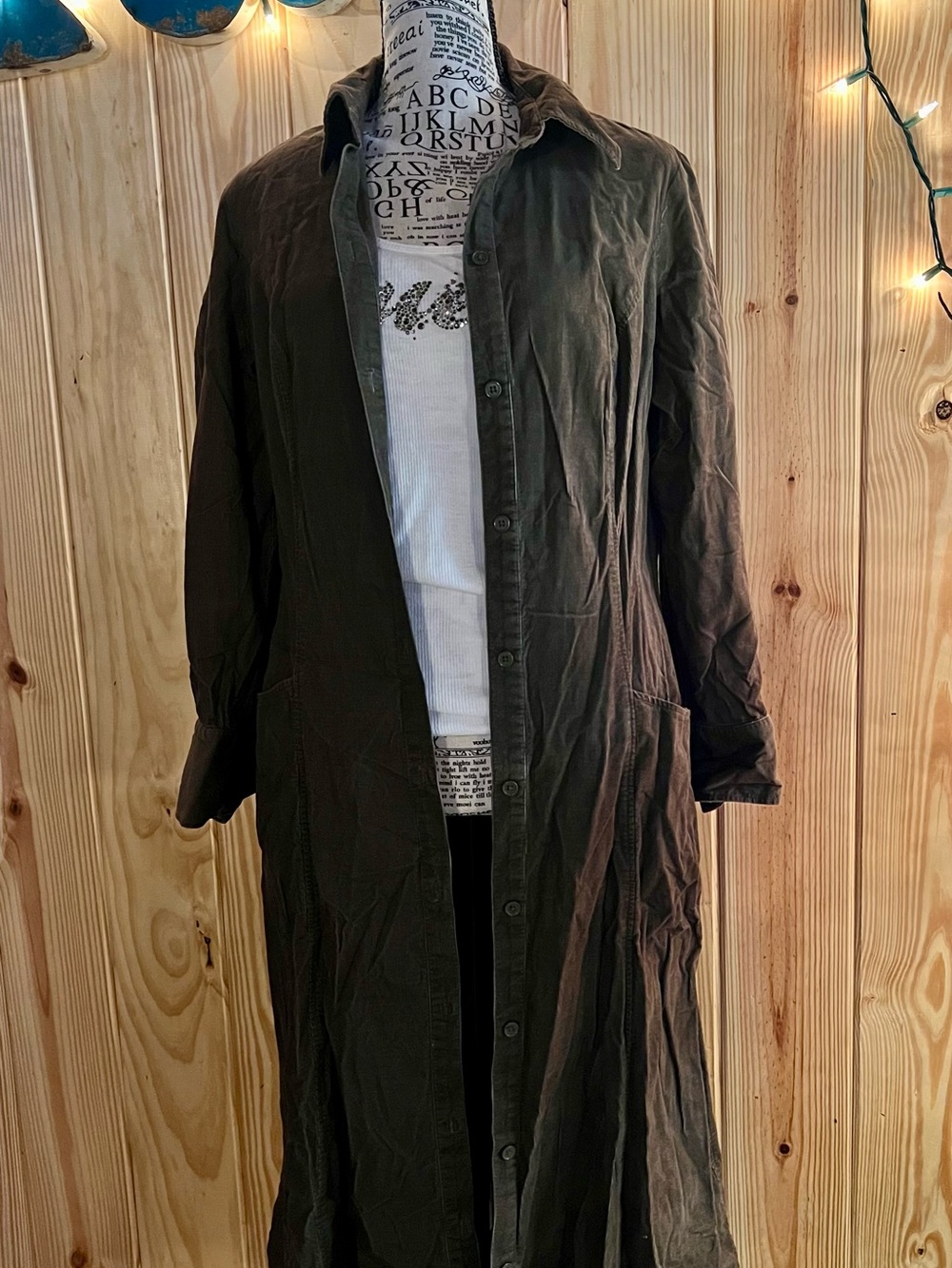 💐🍁Loft Corduroy Duster Button-Up in Dark Olive/Brown🍁💐